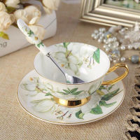 Europe Noble Bone China Coffee Cup Saucer Spoon Set 200ml Luxury Ceramic Mug Top-grade Porcelain Tea Cup Cafe Party Drinkware