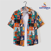 เสื้อฮาวายลายการ์ตูน Hawaiian shirts เสื้อสงกรานต์2566 เสื้อฮาวายสำหรับผู้ชาย,เสื้อสไตล์ชายหาดแขนสั้นพิมพ์ลายการ์ตูนเสื้อคาร์ดิแกนลำลองเสื้อฮาวายเท่ๆ