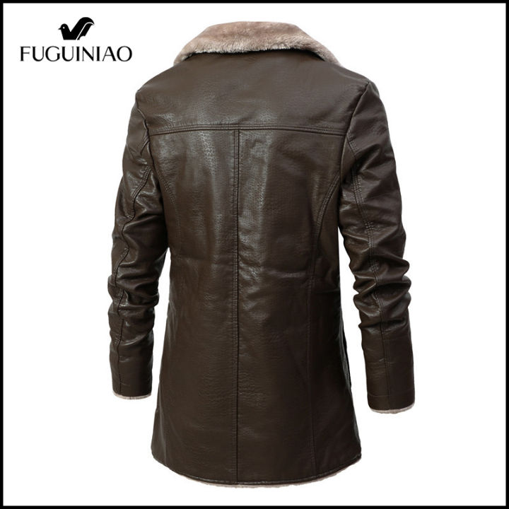 fuguiniao-แจ็คเก็ตฤดูหนาวผู้ชายเสื้อ-f-aux-หนัง-pu-เสื้อแจ็คเก็ตหนังผู้ชายสลิมฟิตหนังนิ่มใหม่เสื้อกันลมสีน้ำตาลสีดำ