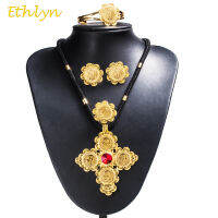 Ethlyn 2017 DIY Black Rope Chain Stone Cross Coins Ethiopian Women Jewelry Sets Gold Color African Bridal Romantic Jewelry S66