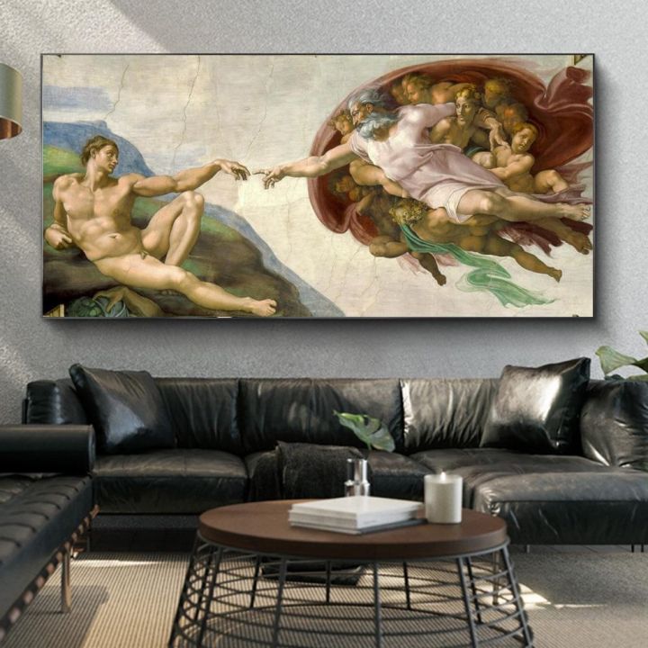 ภาพวาดที่มีชื่อเสียง-da-vinci-creation-of-god-ภาพวาดผ้าใบโปสเตอร์และพิมพ์-cuadros-wall-art-สำหรับห้องนั่งเล่นตกแต่งบ้าน