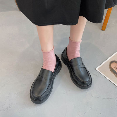 KAIDEWEMAK ✨（ส่งจากไทย）✨ด้านล่างหนา loafers รองเท้าผู้หญิงแบนรองเท้าหนังอังกฤษรองเท้าทำงานด้านล่างนุ่มสีดำฤดูใบไม้ร่วงส้นหนา