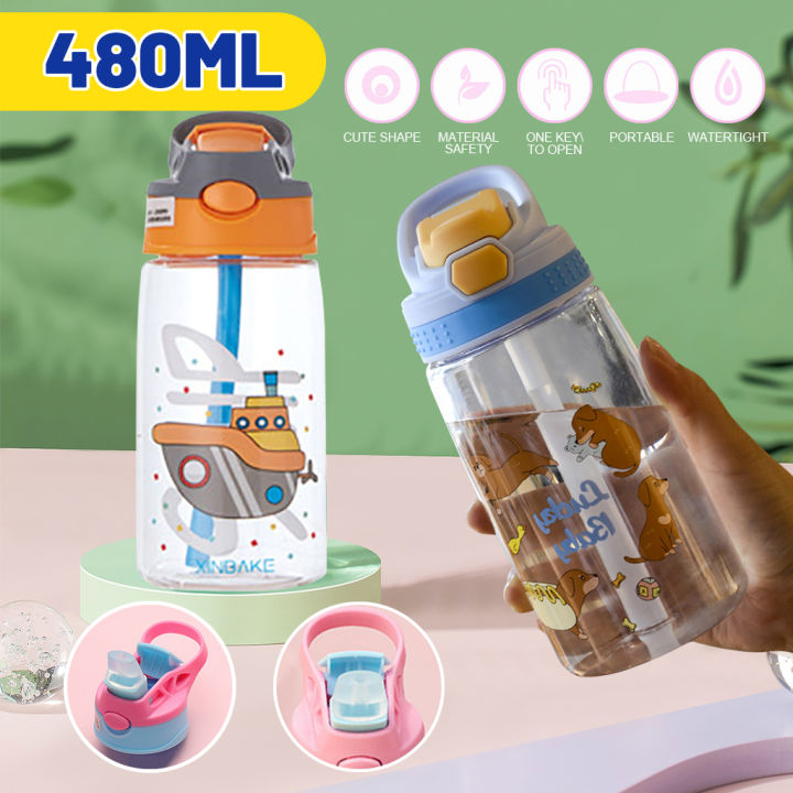 480ML Toddler Water Sippy Cup Cartoon Kids Feeding Cup with Straws  Leakproof Water Bottle Outdoor Portable Children's Cups