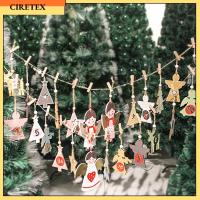 CIRETEX DIY Merry Christmas เครื่องประดับนับถอยหลังของประดับแท็กแบบแขวนจี้ไม้ปฏิทินคริสต์มาสฉลากหมายเลข