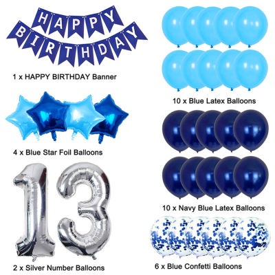 Balloons For Teenager Decorations Home Kids Banner Theme 13 Years Old Accessories Birthday Party Supplies Set Boys Girls