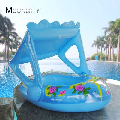 Upgrades Baby Swimming Ring Inflatable Floating Kids Swim Pool Seat with Sunshade Canopy Safety Summer Swimming Pool Toys