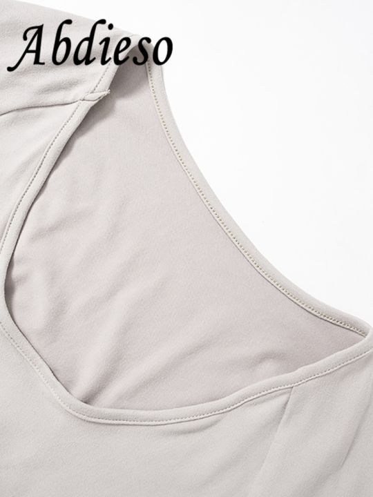 เสื้อโปโลสำหรับผู้ชายชุดฤดูร้อนแขนสั้นชุดผ่าอกเซ็กซี่-abdieso-สำหรับผู้หญิงเสื้อกีฬาเสื้อยืดลำลอง2023สีเทาคอกลมเข้ารูปเสื้อครอป