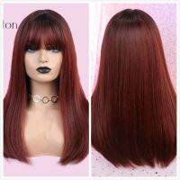 ALAN EATON Synthetic Wigs for Black Women Afro Long Straight Ombre Black Brown Ash Blonde wig with Bangs Cosplay Layered wig Gift gift