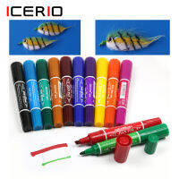 【 Cw】12สีบินผูกตกปลาถาวรกันน้ำเครื่องหมายคู่ล่อแมลงวันปากกามาร์กเกอร์ตกปลา 1