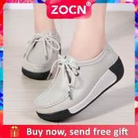 Zocn ใหม่รองเท้าแบนสำหรับผู้หญิงลื่นเวอร์ชั่นเกาหลีหญิงโลฟเฟอร์สบายสันทนาการเพิ่มมัฟฟินรองเท้าลิ่มหญิงหนังลูกไม้ขึ้นรองเท้าขนาดบวกรองเท้า 35-41