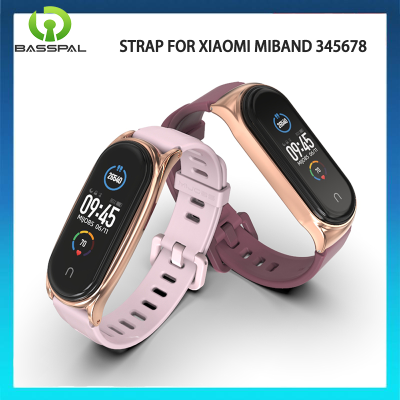 BassPal Mi Band 6 5 4 NFC สายรัดข้อมือซิลิโคนทั่วโลกสร้อยข้อมือ TPU สำหรับวง Xiaomi Mi 4 3เปลือกโลหะสายนาฬิกา Mi Band 5 6 7 8สายรัดข้อมือ