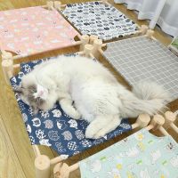 Elevated Cat Bed House Cat Hammocks Bed Wood Canvas Cat Lounge Bed for Small Dogs Rabbit Cats Durable Canvas Pet House Supplies