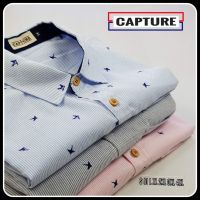 Capture Shirt เสื้อเชิ้ตผู้ชาย เชิ้ตแขนสั้น คอปก ลายนกนางแอ่น มีถึงอก 48 นิ้ว