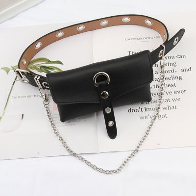 Chain Small Bag Belts For Women New Jean Punk Silver Pin Buckle Strap Belt Shoulder Bag Phone Pouch Waist Bags Hollow Rivet Girl 【MAY】