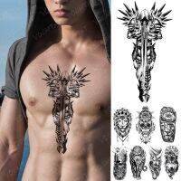 Waterproof Temporary Tattoo Sticker Crusader Wings Cross Warrior Flash Tattoos Lion Wolf Body Art Arm Fake Sleeve Tatoo Men Stickers