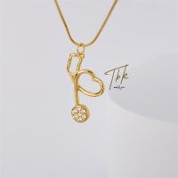 TBK 18K Gold Stethoscope Pendant Necklace Accessories For Women Hypoallergenic 73N