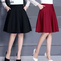 【CC】 Skirts M-3XL Pleated Elastic Waist Middle Skirt All-match Office Skin-friendly