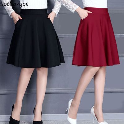 【CC】✤  Skirts M-3XL Pleated Elastic Waist Middle Skirt All-match Office Skin-friendly
