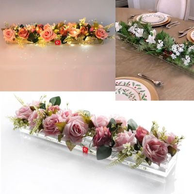 Clear Rectangular Centerpieces Vase With Lid For Wedding Arrangement Transparent Acrylic Flower Vase Home Art Desktop Decoration