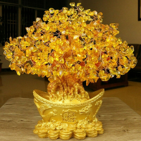 Feng Shui Yellow Lucky Wealth Trees Lemon Quartz Crystal Yuanbao Money Fortune Tree Wealth Luck Feng Shui Ornaments
