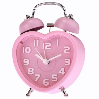 【✔In stock】 gefengjuan ไฟตอนกลางคืนสำหรับเด็กระฆังสองชั้นน่ารักใช้งานได้จริงหัวใจนาฬิกาปลุกควอตซ์ขนาดเล็กสีชมพู