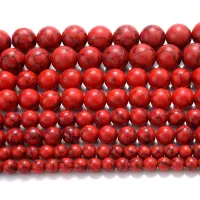 【LZ】 Natural Round Red Turquoises Stone Beads Loose Spacer Beads Fazer Jóias Pulseira DIY Acessórios Colar 4mm 6mm 8mm 10mm 12mm