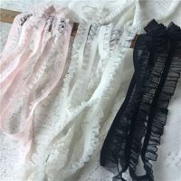 1Yards Latest Elastic Pleated Tulle Lace Ribbon Black White Lace Fabric Trim Sewing Clothes Collar Craft Supplies dentelle QT3 Fabric  Material