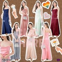 SS18147 เดรสราตรียาว สายเดี่ยวแต่งไข่มุก Long evening dress with pearl embellishments