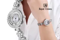 Royal Crown นาฬิกาข้อมือผู้หญิงอย่างดี ดีไซน์สวยงามทันสมัย เรือนหน้าปัดทำจากไข่มุกแท้ ประดับเพชร cz คัดอย่างดี รุ่น