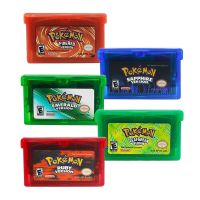 Pokemon GBA 32บิตการ์ดคอนโซลตลับเกมวิดีโอสำหรับ GBA Pokemon ทับทิมเขียวใบที่มีฉลากเป็นประกาย