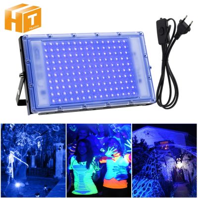 50W 100W 150W UV Flood Light AC220V 395nm 400nm Ultraviolet Fluorescent Stage Lamp With EU Plug For Bar Dance Party Blacklight Rechargeable Flashlight