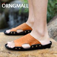 ✵ ORNGMALLผู้ชายรองเท้าหนังแท้Flip Flops รองเท้าแตะชายหาดกลางแจ้งรองเท้าแตะลำลองPlusขนาด36-46