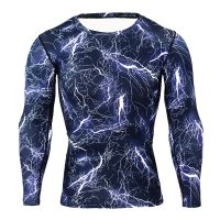 Men Compression MMA Rashguard Fitness Long Sleeves Shirts Base Layer Skin Tight Weight Lifting Running Training T Shirts（Blue lightning M）