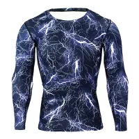 Men Compression MMA Rashguard Fitness Long Sleeves Shirts Base Layer Skin Tight Weight Lifting Running Training T Shirts（Blue lightning M）