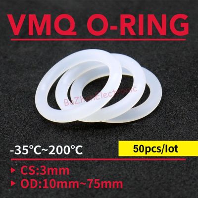 50pcsThickness CS 3mm OD 10 ~ 75mm Silicone O Ring Gasket Food Grade Waterproof Washer Rubber Insulate Round O Shape Seal White Gas Stove Parts Access
