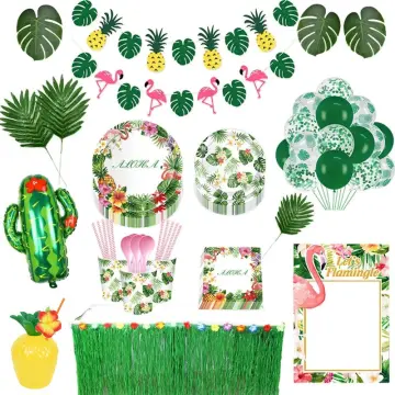 40 Pcs 8 Tropical Imitation Plant Leaves And Hibiscus Hawaiian Party  Jungle Beach Theme Decorations