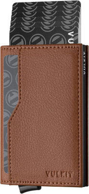 VULKIT Card Holder Wallet for Mens with ID Windows RFID Blocking Pop Up Wallet Slim Leather Wallet Holds Up to 12 Cards Mens Card Case, Brown