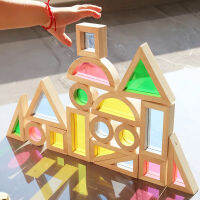 ของเล่นไม้อะคริลิ Montessori Sensory Rainbow Mirror Blocks ไม้ซ้อนสำหรับเด็ก Building Stacker การศึกษาเล่นของขวัญ Decor