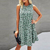 Summer Dot Print Sleeveless Mini Dress Casual Loose O-Neck A Line Dress 2021 Fashion Woman Beach Dresses Green Sundress Vestidos