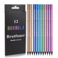 【CC】 12 Count Metallic Colored Pencils Non-Toxic Stationery Sketching Set Pre-Sharpened Handle