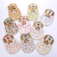 Baby Boys Girls Bibs &amp; Headband Floral PrintS Tassel Dinner Saliva Towel Vintage Double Side Feeding Bibs Kids Hair Accessories