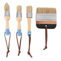 4 Pieces Chalk and Wax Paint Brushes Bristle Stencil Brushes Including Flat Pointed and Round Chalked Paint Brushes