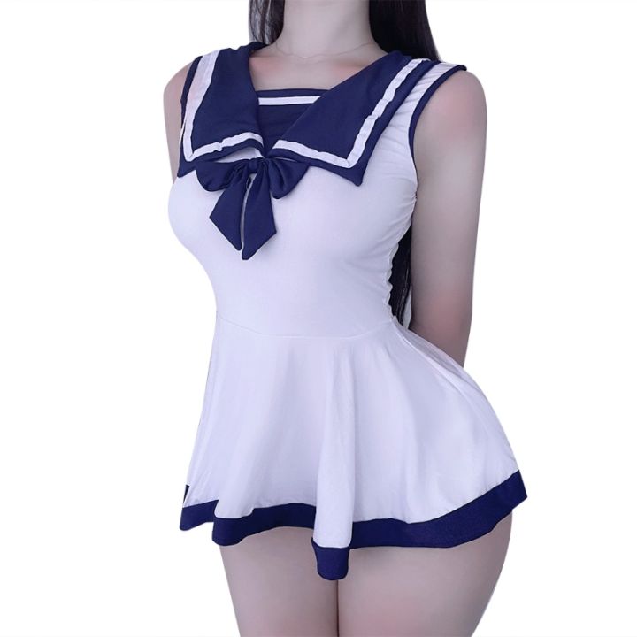 blue-white-cute-schoolgirl-sailor-uniform-sexy-role-play-underwear-nightdress-temptaion-lovely-japanese-style-tease-fun