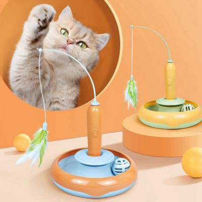 2 In 1 Electric Stick and Tracks Rotating Interactive Cats Turntable Sticks
