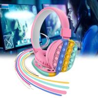 2 In 1 Adjustable Push Gaming Headphone Portable Decompression Toy Rainbow Bluetooth Stereo Headset For Adults Kids