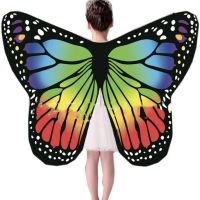 Butterfly Wings Shawl Cape Fairy Dance Clothing Nymph Pixie Costume For Girls Adults Orange Festival Party Prop Colorful Rainbow