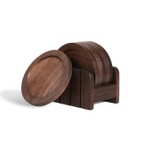 Cup Coasters USA Grown Hardwood Wooden Cup Coasters Set Walnut Color 6 Pcs a set