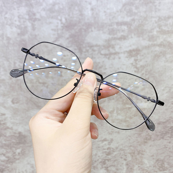 แว่นตาป้องกันน้ำแบบกลมทำจากโลหะกรอบแว่นตาโปร่งใสกรอบสีน้ำเงิน