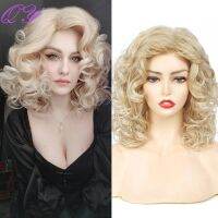 【jw】◘✇✜  Synthetic Blonde Wigs Short Curly Use Temperature  Hair