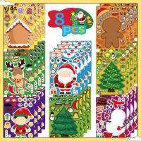 VJDA คาวาอิ สติกเกอร์ปริศนา DIY สำหรับเด็ก ซานต้าซานต้า กันน้ำกันน้ำได้ ของขวัญคริสต์มาสสำหรับเด็ก งานทำมือ ต้นคริสมาสต์ สติกเกอร์ประกอบใบหน้า เด็กผู้ชายเด็กผู้ชาย